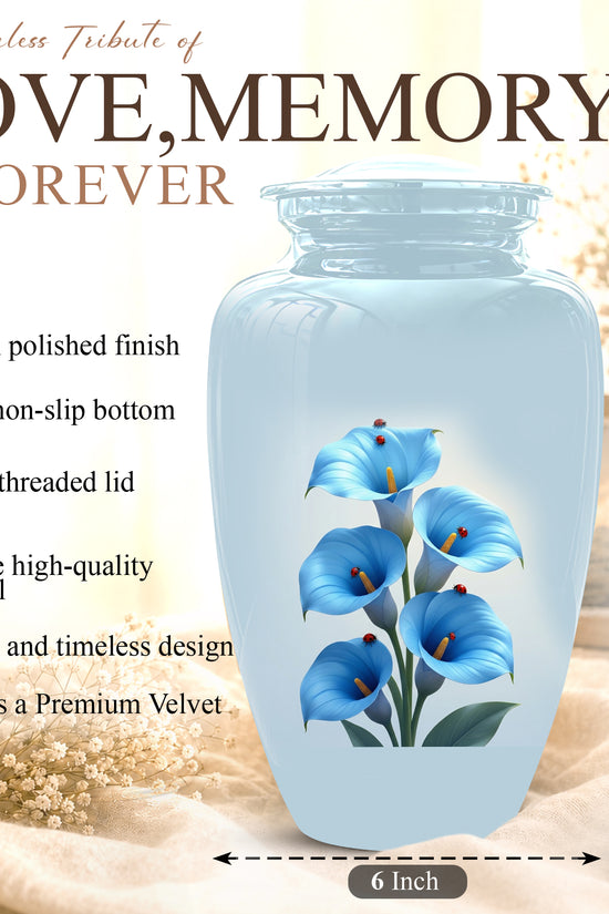 Personalized Blue Orchid Cremation Urn - Beautiful Urns For Women Ashes