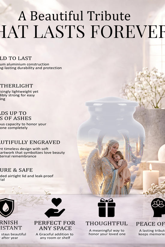 Angel Mother With Child Memorial Urn - Artistic Cremation Urns For Mom