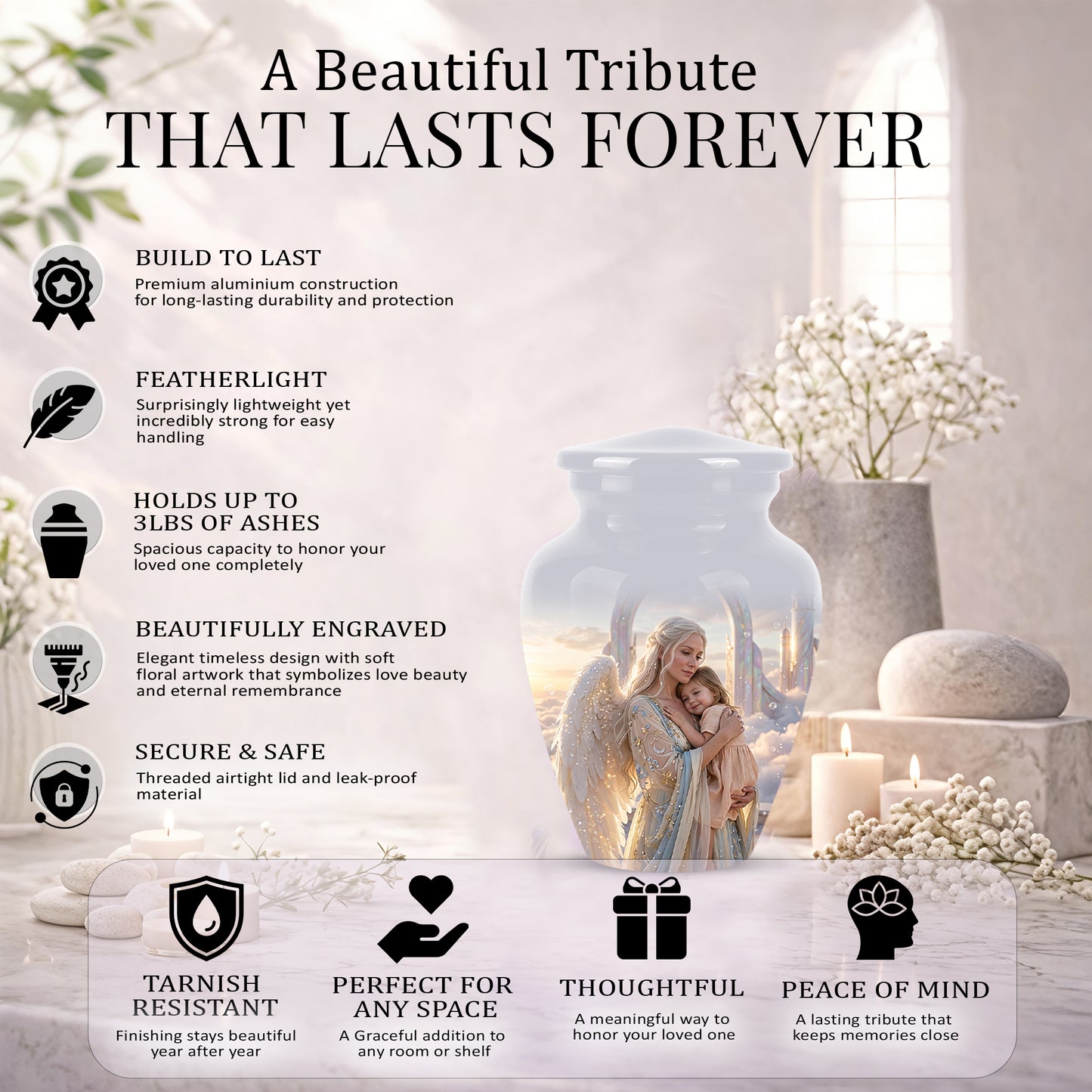 Angel Mother With Child Memorial Urn - Artistic Cremation Urns For Mom