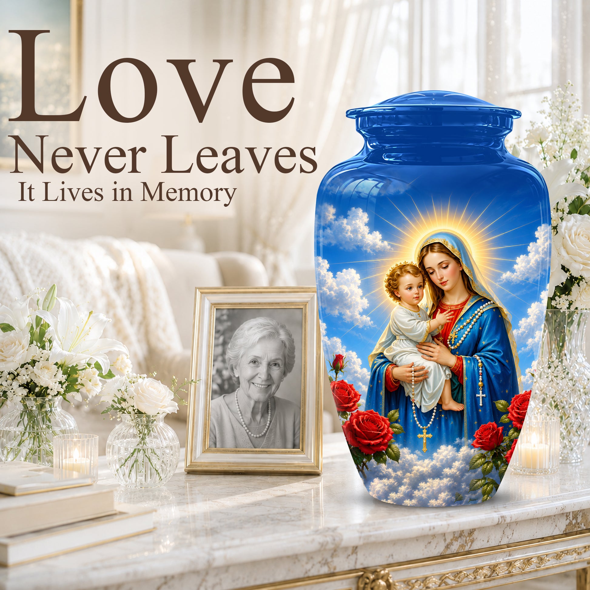 Catholic Virgin Mary & Baby Jesus Urn - Personalized Spiritual Urns