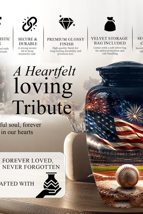 Patriotic Baseball Cremation Urn - Personalized Memorial Urns For Athletes