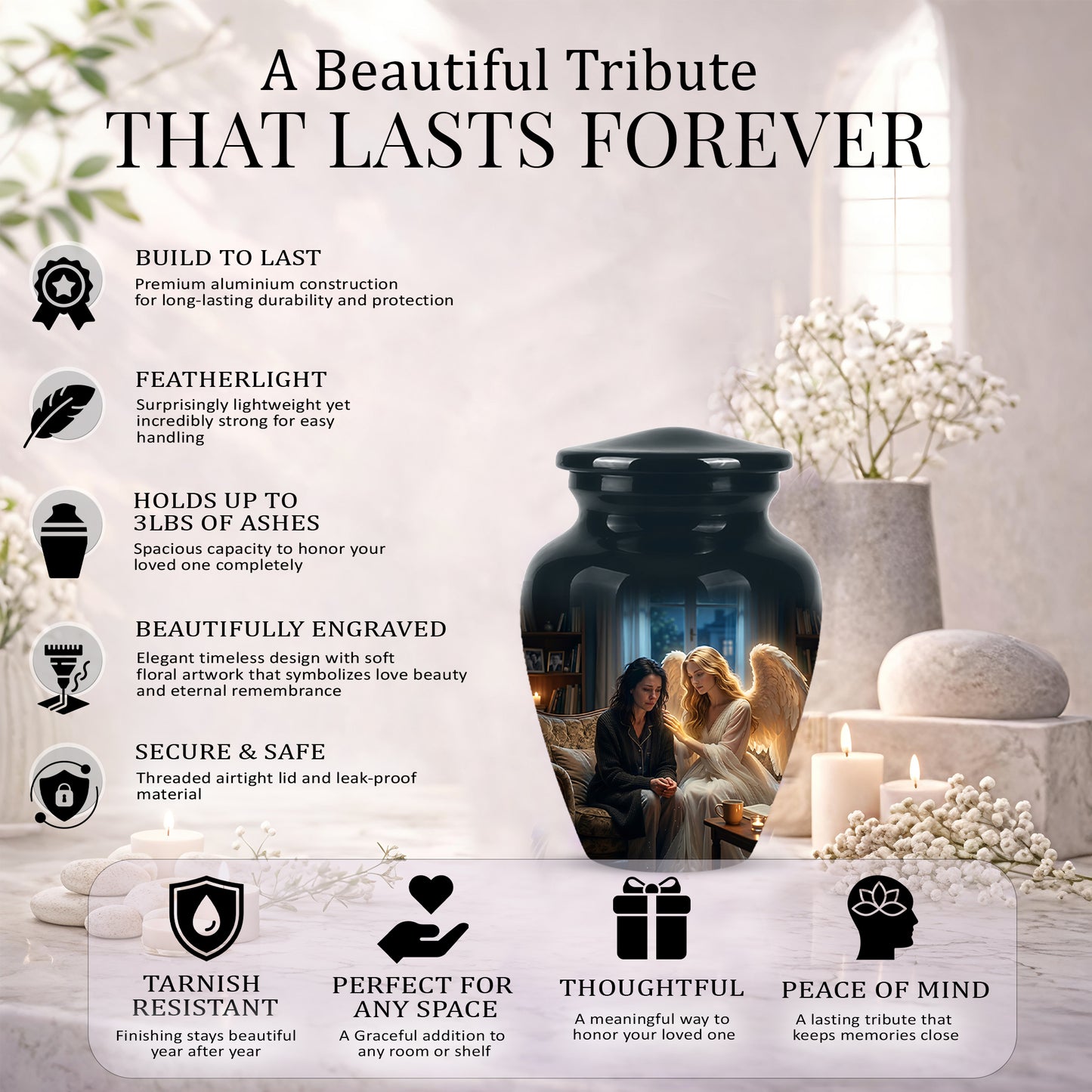 Black Angel Burial Urns - Personalized Memorial Urns For Mother Ashes