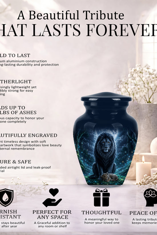 Lion And Moon Memorial Urn - Lion Adult Male Funeral Urns For Ashes