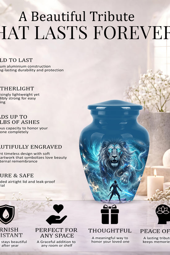Celestial Cosmic Lion Cremation Urn - Lion Adult Male Memorial Tribute Urn