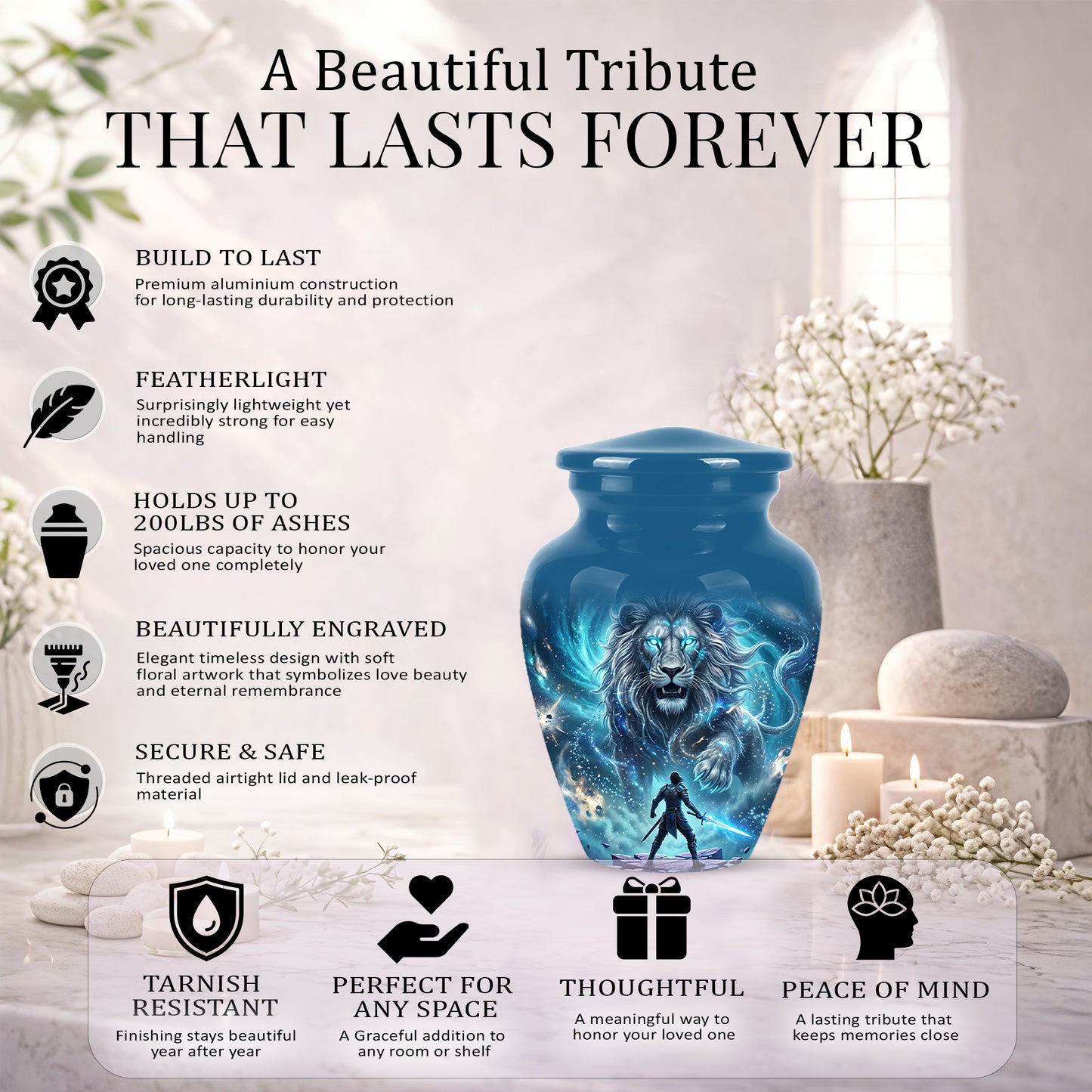 Celestial Cosmic Lion Cremation Urn - Lion Adult Male Memorial Tribute Urn