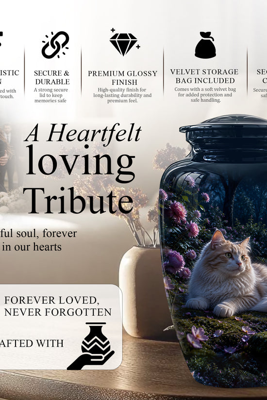 White Cat Memorial Urn - Beautiful Eternal Rest Urns For Pet Ashes