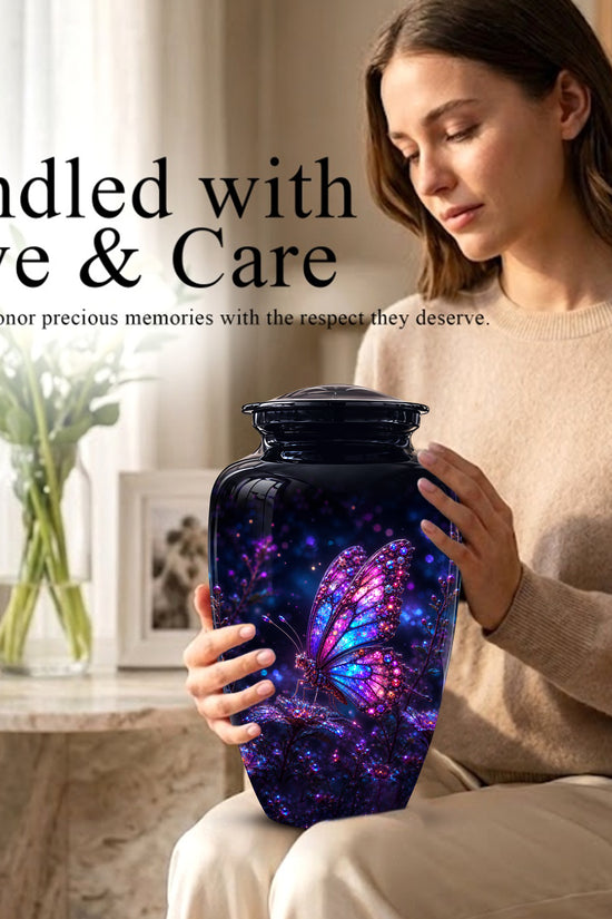 Glowing Purple Butterfly Cremation Urn - Custom Urns For Women Ashes