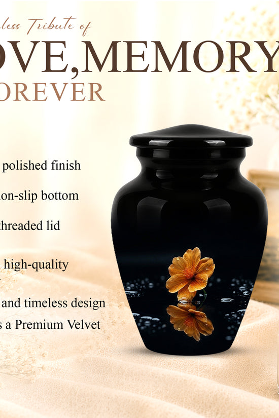 Decorative Yellow Flower Themed Urn - Decorative Black Urns For Ashes