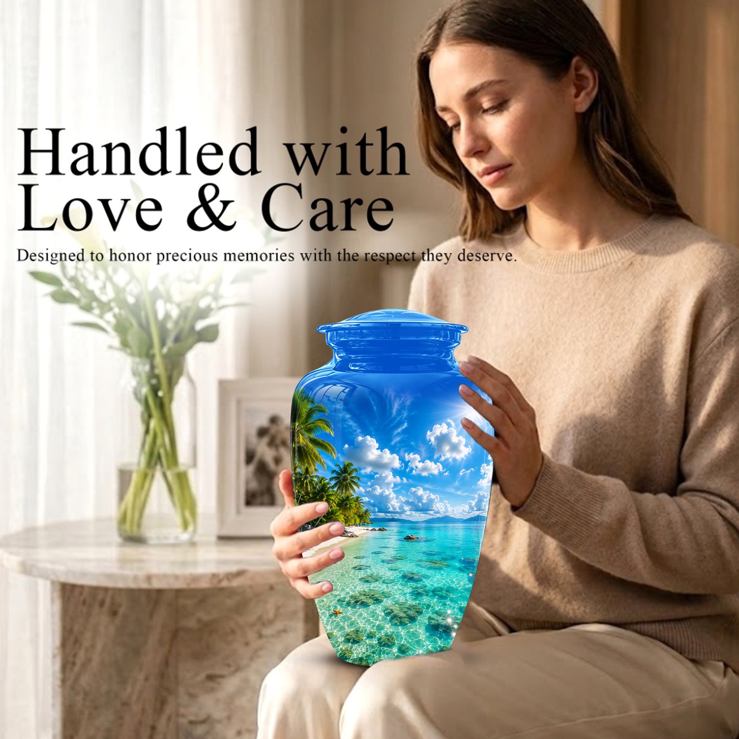Beach Themed Memorial Urn - Beautifully Handcrafted Urns For Human Ash