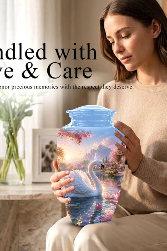 White Swan Themed Urn - Beautiful Custom Memorial Urns For Men & Women
