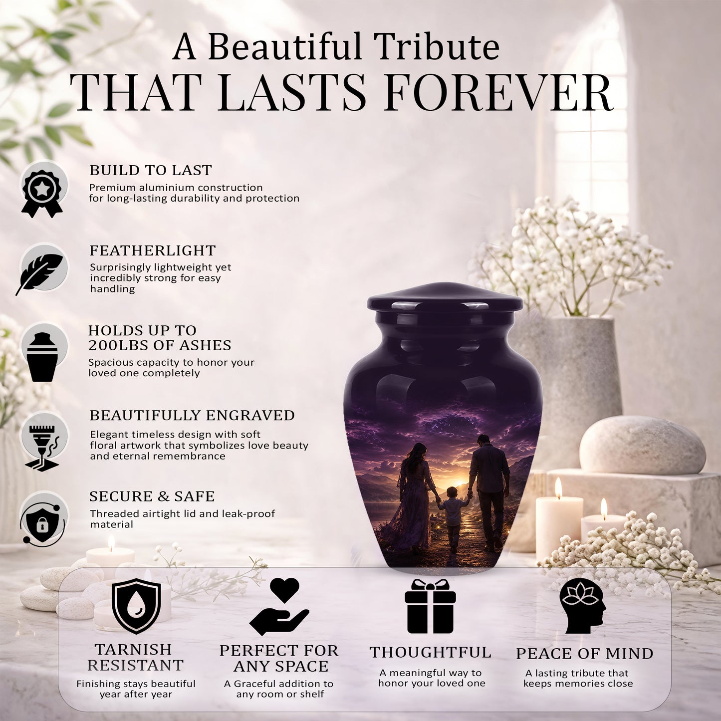 Father, Son & Mother Memorial Urn - Artistic Burial Urns For Human Ashes