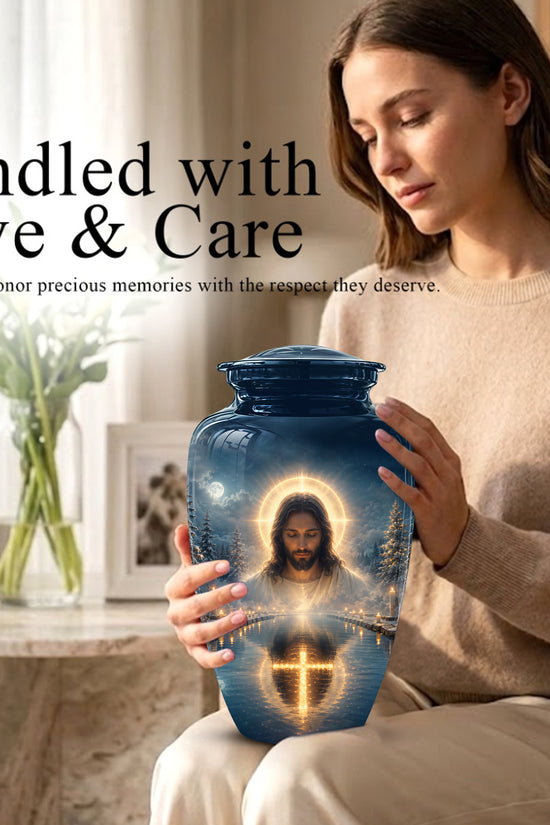 Divine Jesus Cremation Urn for Ashes – Christian Cross Memorial Urn