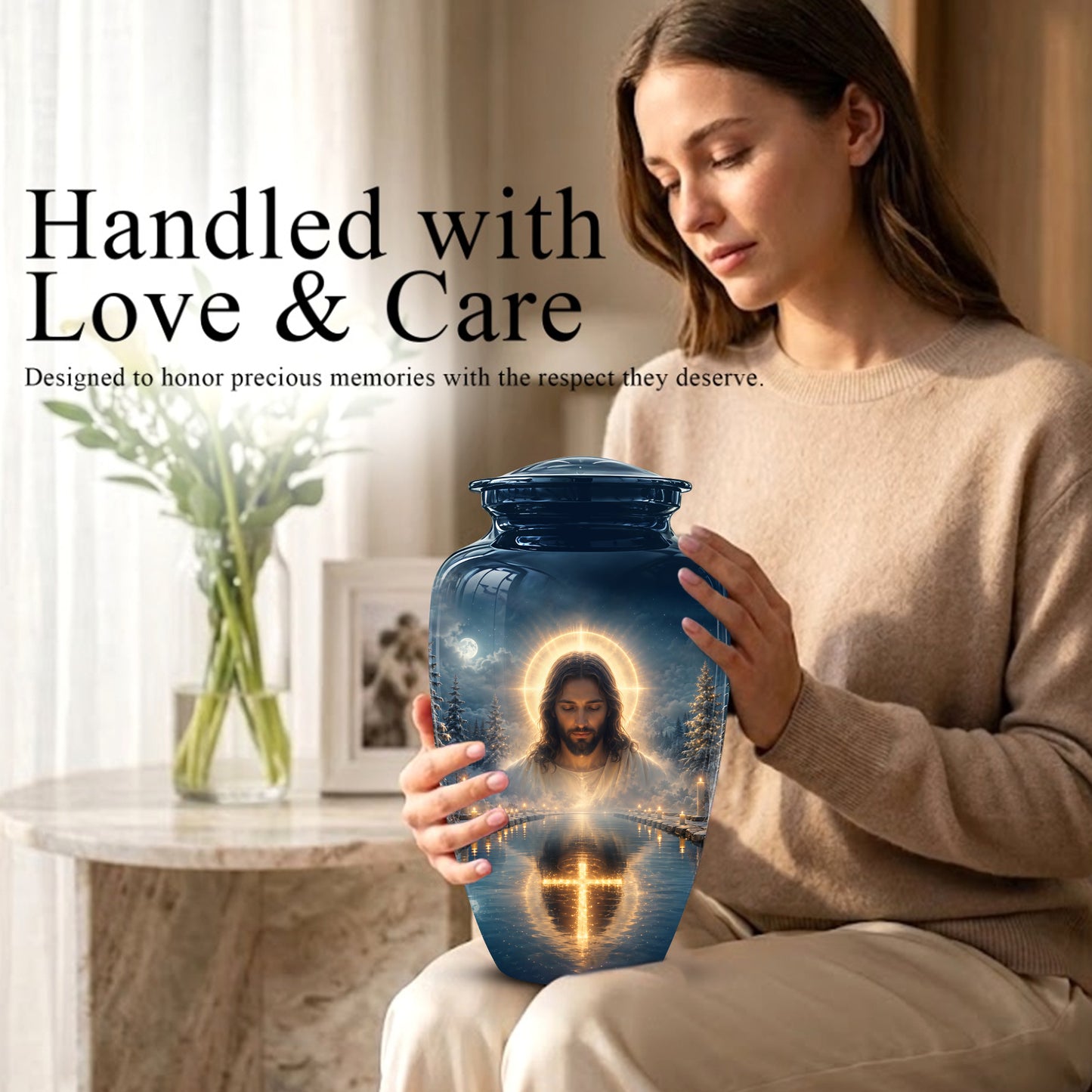 Divine Jesus Cremation Urn for Ashes – Christian Cross Memorial Urn