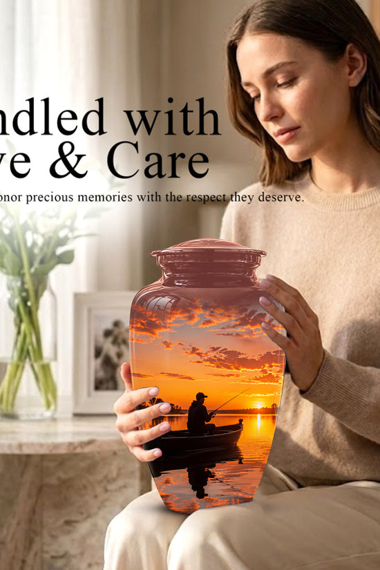 Fishing Sunset Cremation Urn - Beautiful Custom Urns For Dad On Sale