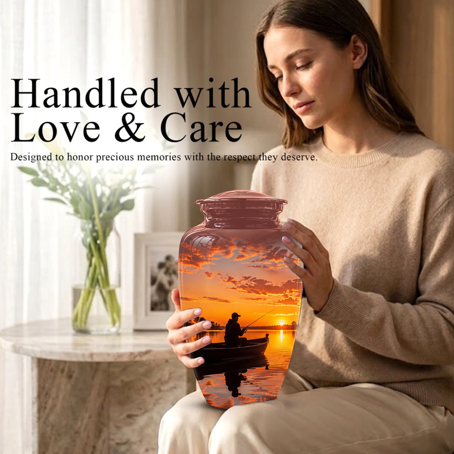 Fishing Sunset Cremation Urn - Beautiful Custom Urns For Dad On Sale