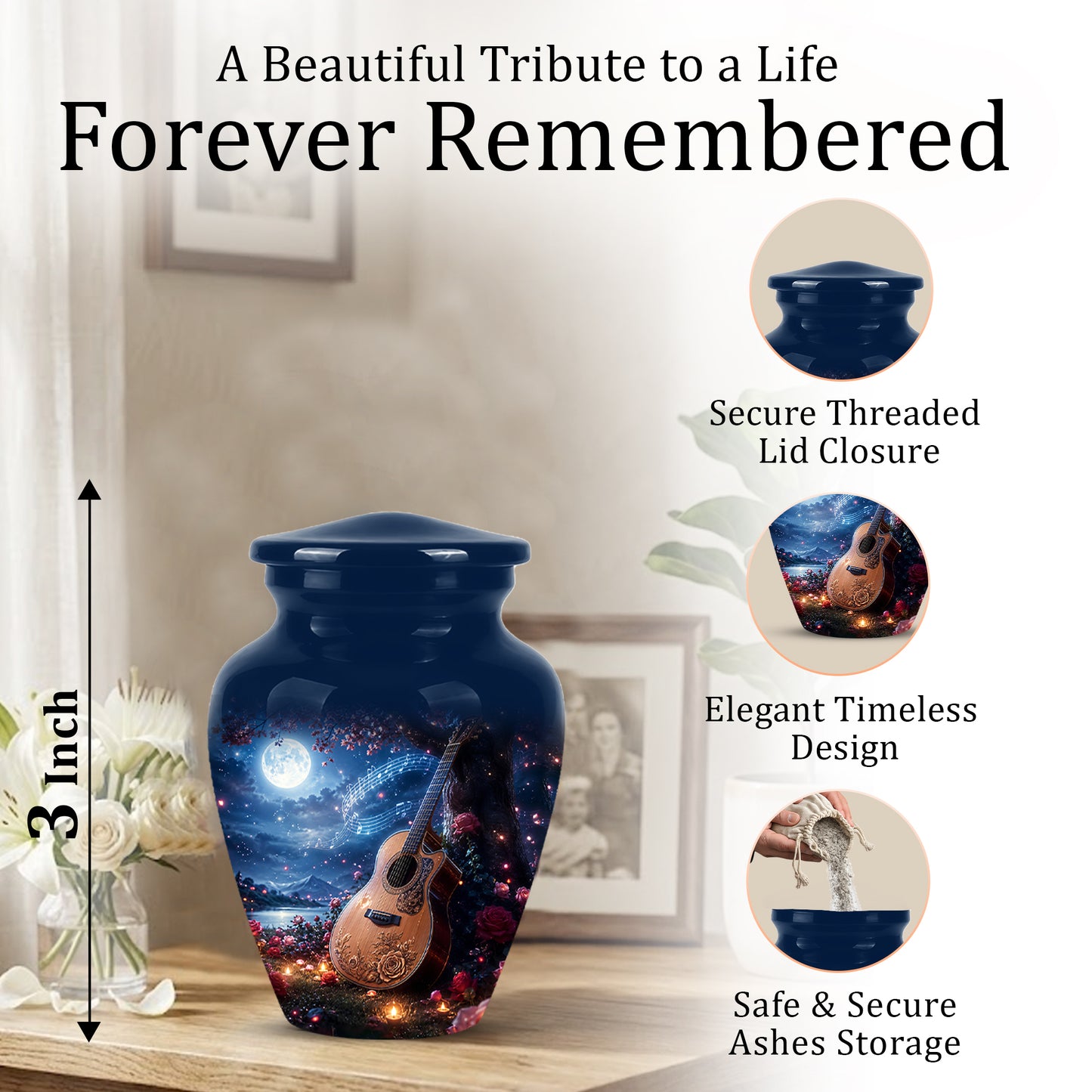 Artistic Guitar Memorial Urn - Beautifully Handcrafted Urns For Humans