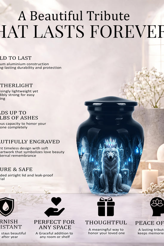 Ice Throne Wolf King Urn for Ashes | Personalized Urn Memorial
