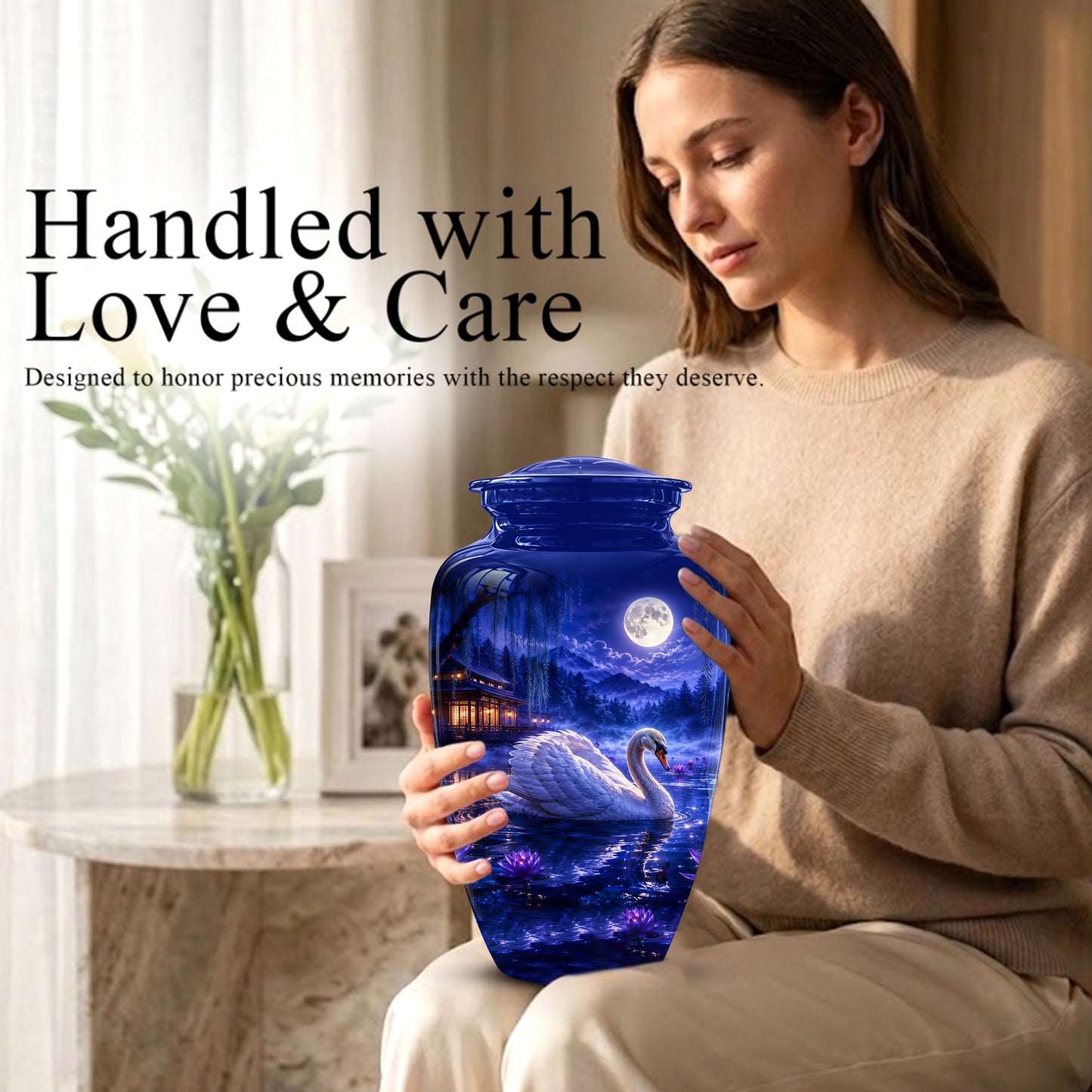 White Swan Memorial Urn - Personalized Funeral Urns On Sale For Ashes