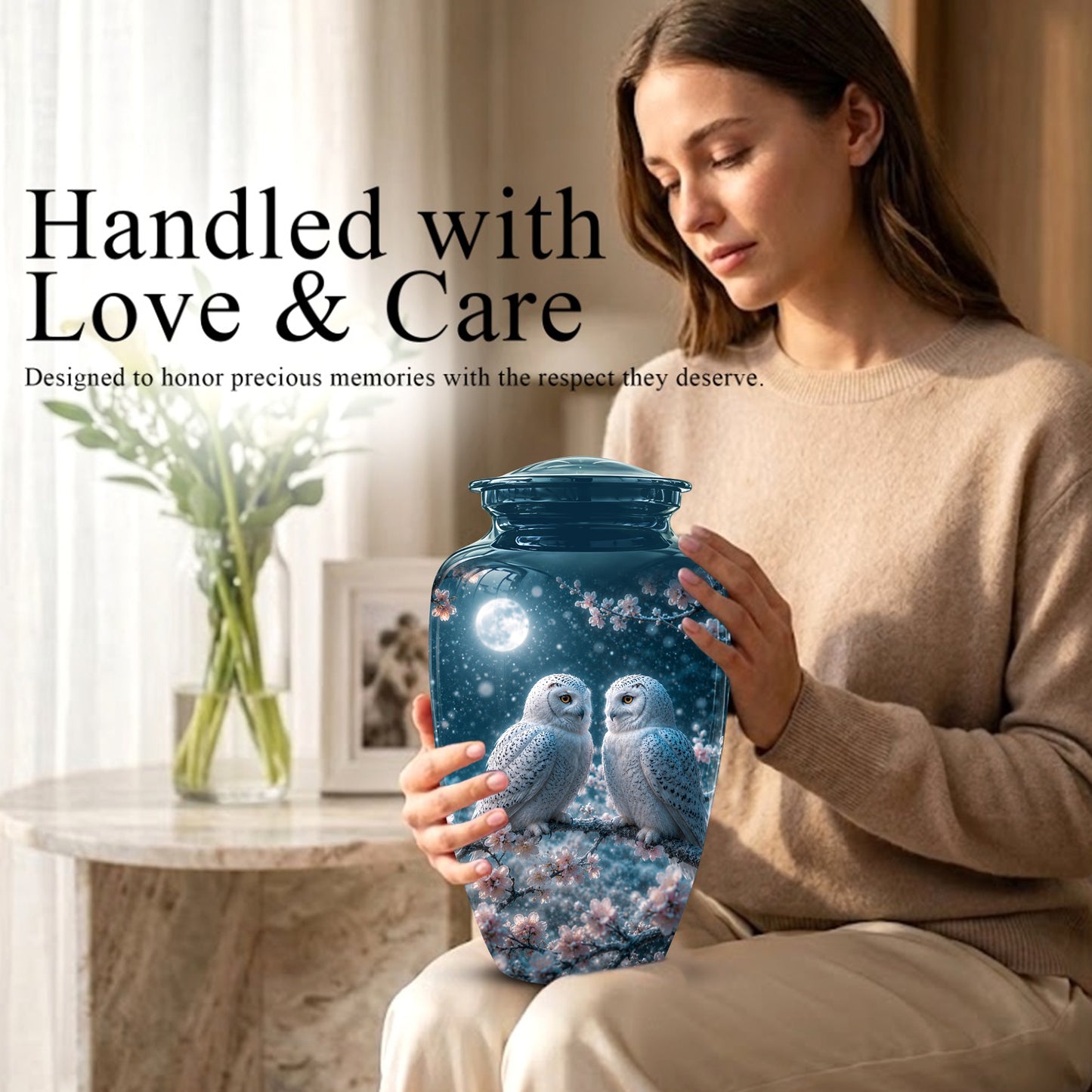 Snowy Owl Couple Memorial Urn - Majestic Couple Urns For Loved Ones