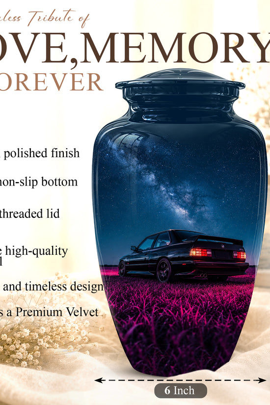 Neon Sports Car Memorial Urn - Custom Galaxy Night Urns For Car Lovers