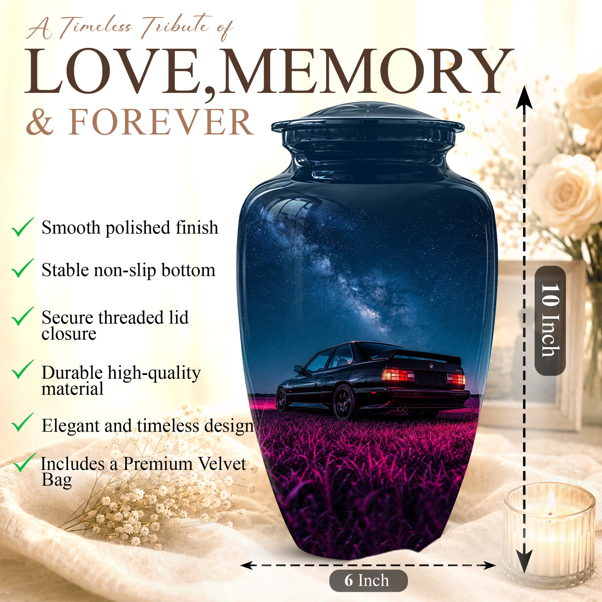 Neon Sports Car Memorial Urn - Custom Galaxy Night Urns For Car Lovers