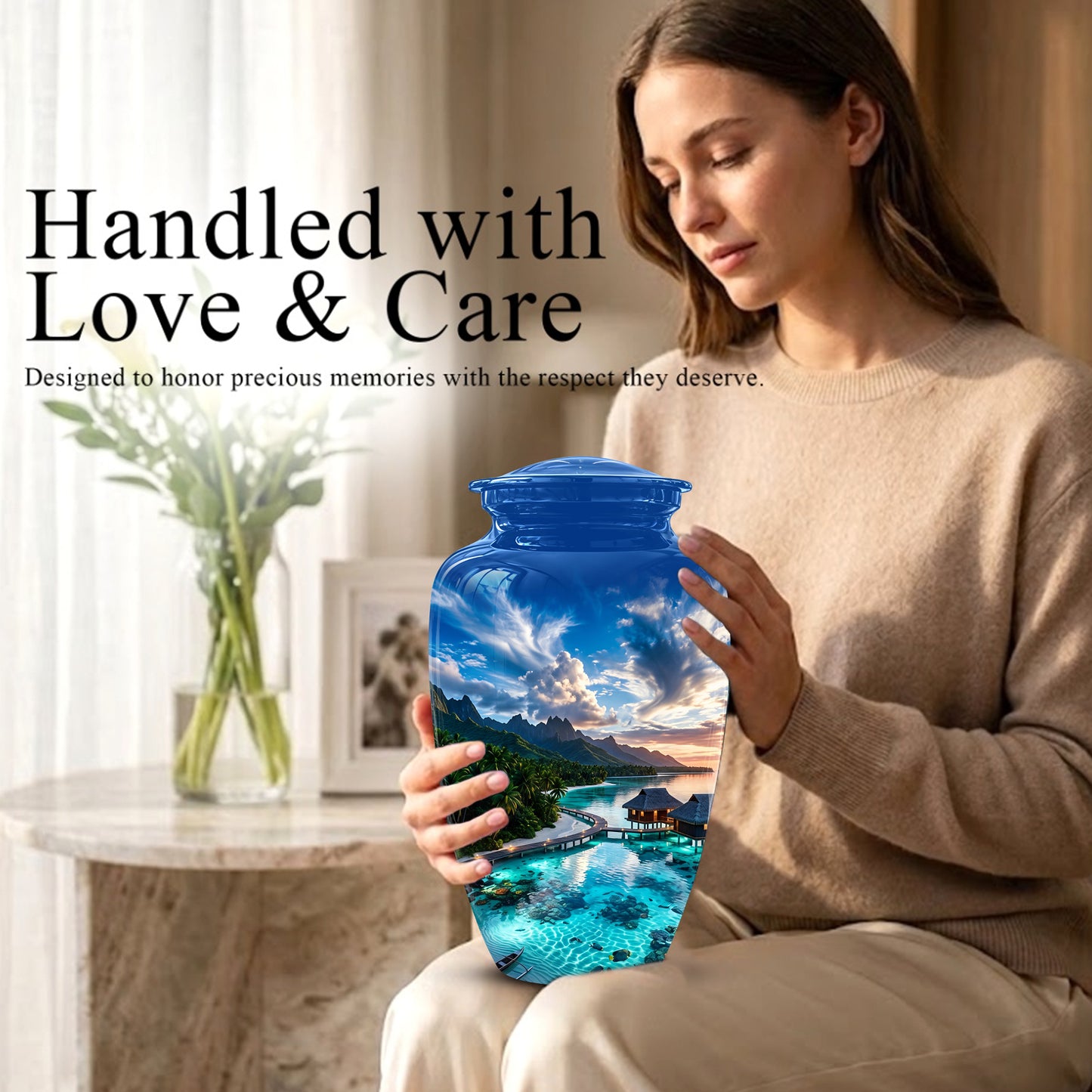 Beach Themed Cremation Urn - Personalized Burial Urns For Human Ashes