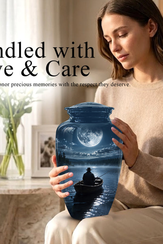 Fishing Memorial Urn - Affordable Night Fishing Themed Urns For Ashes