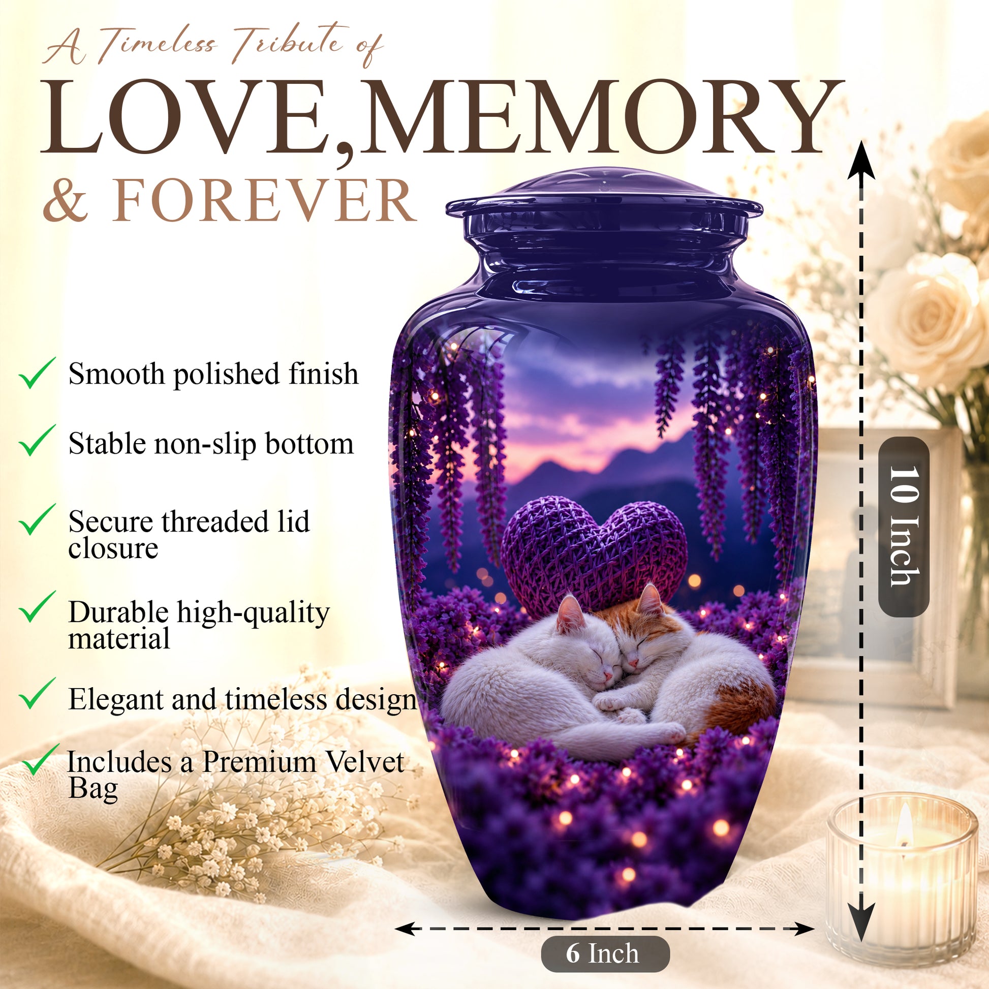 Eternal Resting Cat Cremation Urn - Personalized Urns For Pet Cat Ashes