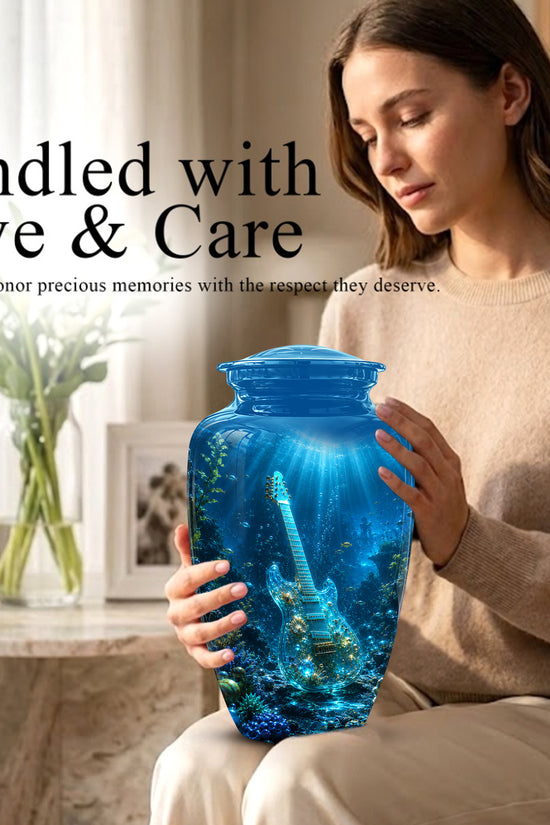 Underwater Guitar Themed Urn -Peaceful Memorial Tribute Urns For Ashes