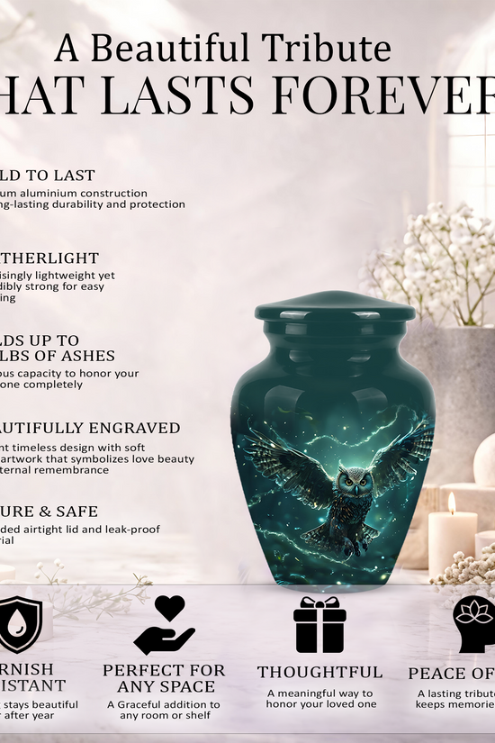 Flying Owl Cremation Urn - Night Owl Burial Urns For Human Ashes