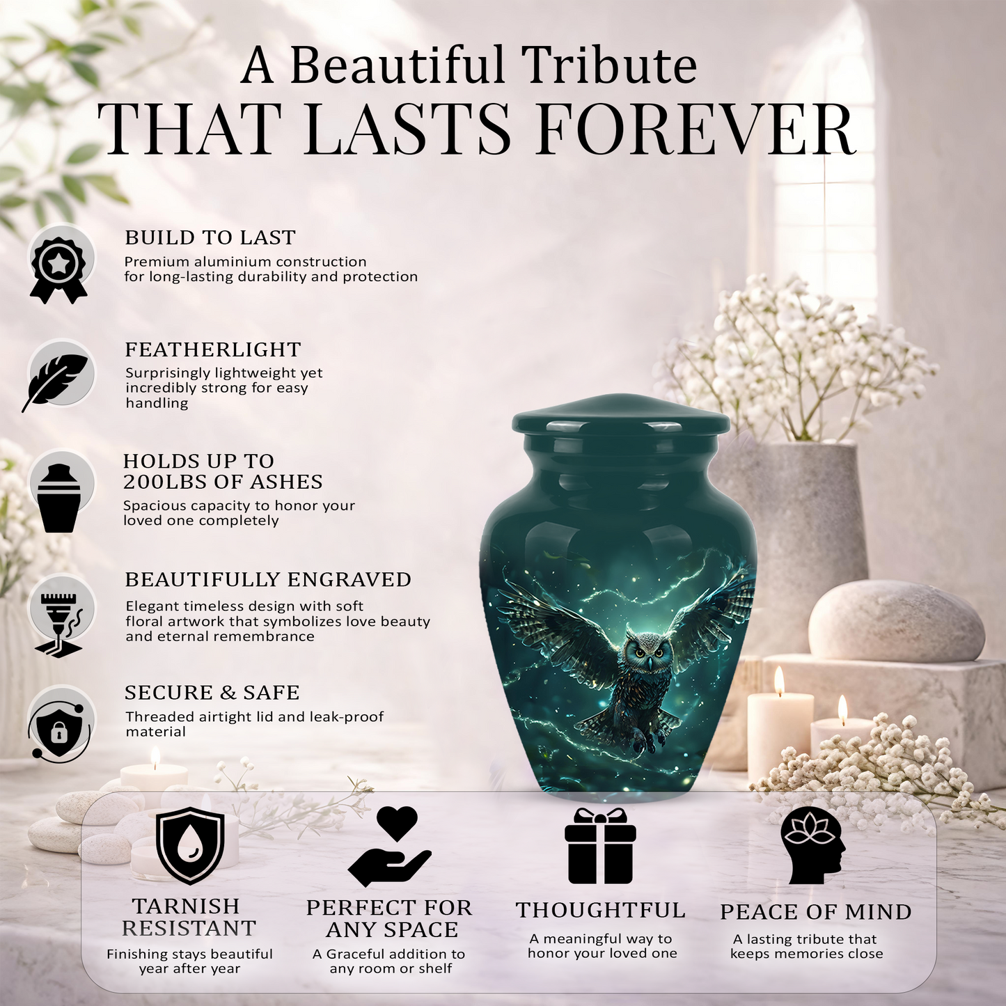 Flying Owl Cremation Urn - Night Owl Burial Urns For Human Ashes