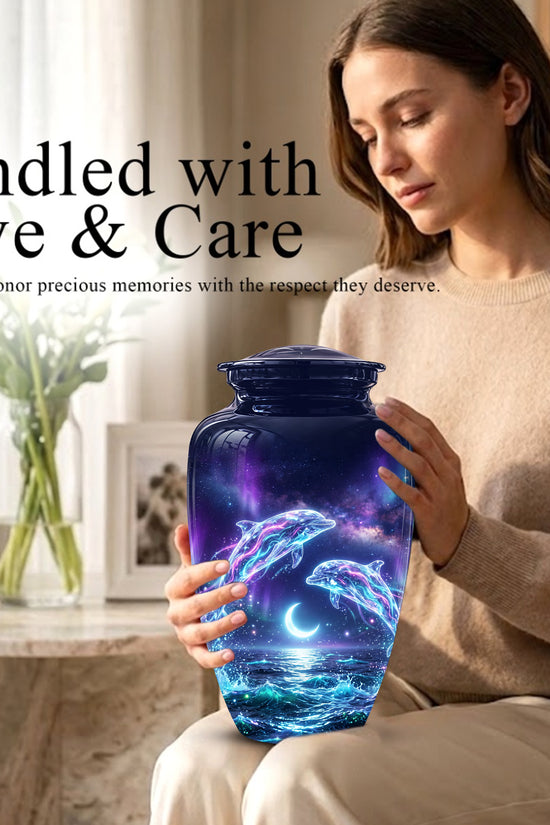 Dolphin Cremation Urn - Artistic Moonlight Memorial Urns For Ashes