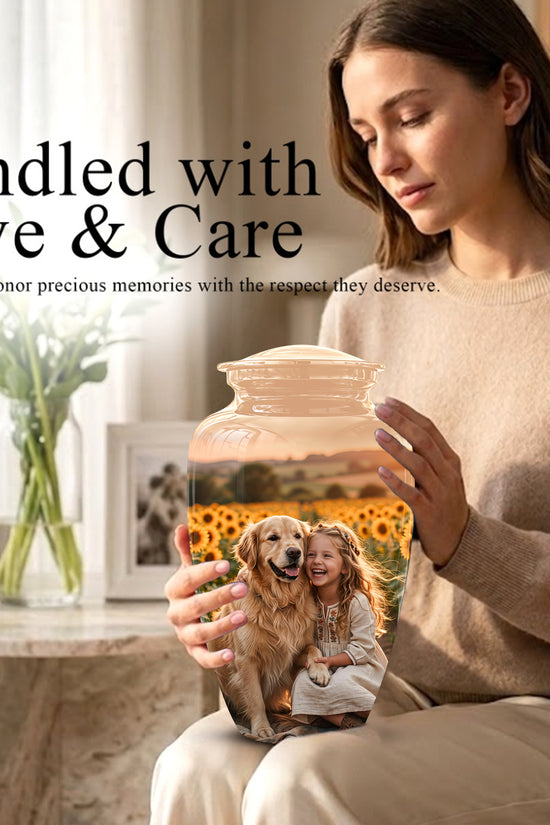 Golden Retriever With Girl - Beautifully Handcrafted Urns For Pet Ashes