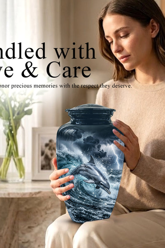 Black Dolphin In Storm Rain - Personalized Funeral Urns For Warriors
