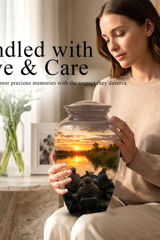 Fisherman Sunset Cremation Urn - Personalized Burial Urns For Ashes