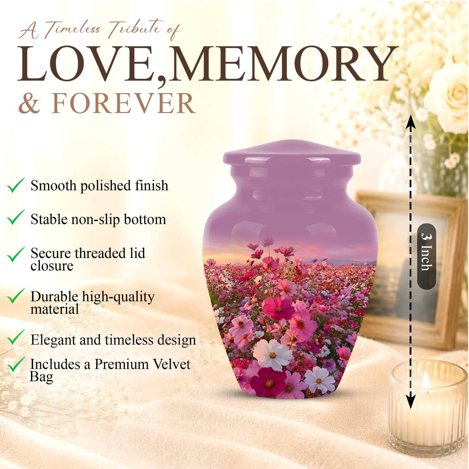 Flower Field Cremation Urn - Decorative Premium Funeral Urns On Sale