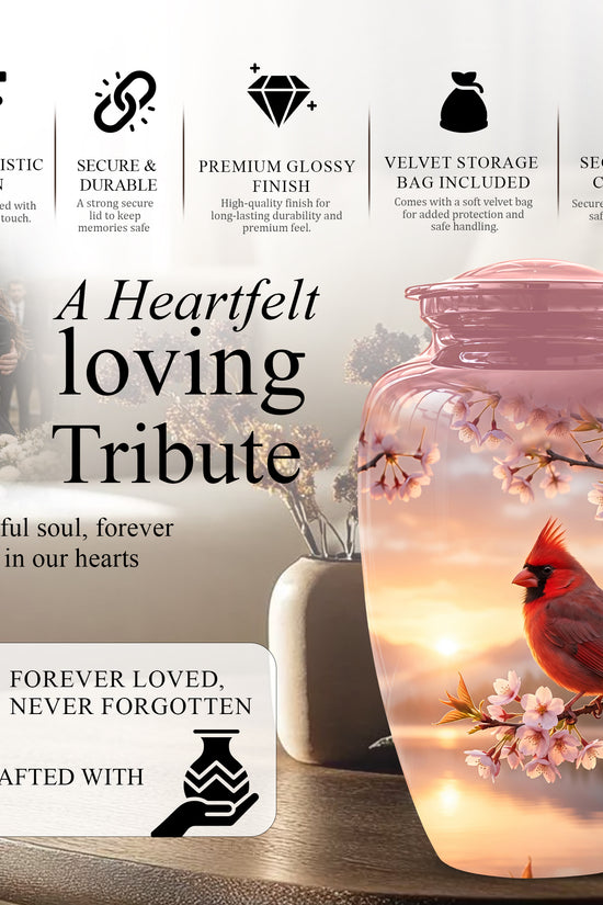 Cardinal Bird Themed Urn - Beautiful Memorial Urns For Spiritual Ashes