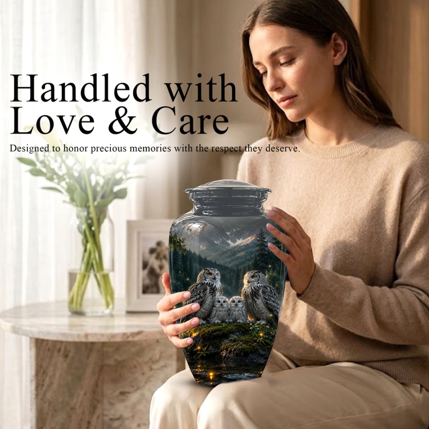 Owl Family Cremation Urn for Ashes – Beautifully Custom Memorial Urn