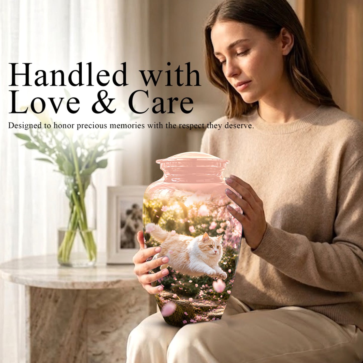Fluffy Cat Pet Cremation Urn - Beautiful Pet Memorial Urns For Ashes