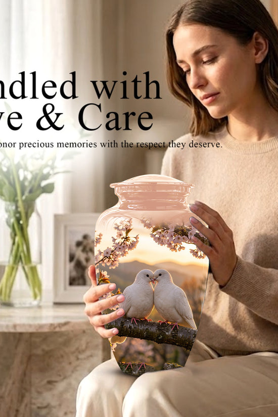 White Couple Dove - Peaceful Memorial Urns To Tribute Lover's Ashes