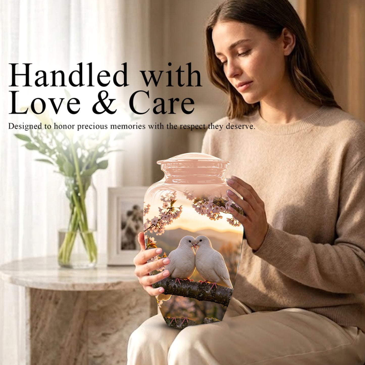 White Couple Dove - Peaceful Memorial Urns To Tribute Lover's Ashes