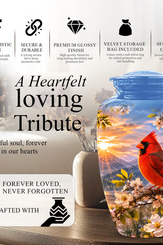 Red Cardinal Bird Cremation Urns - Beautiful Memorial Urns For Ashes