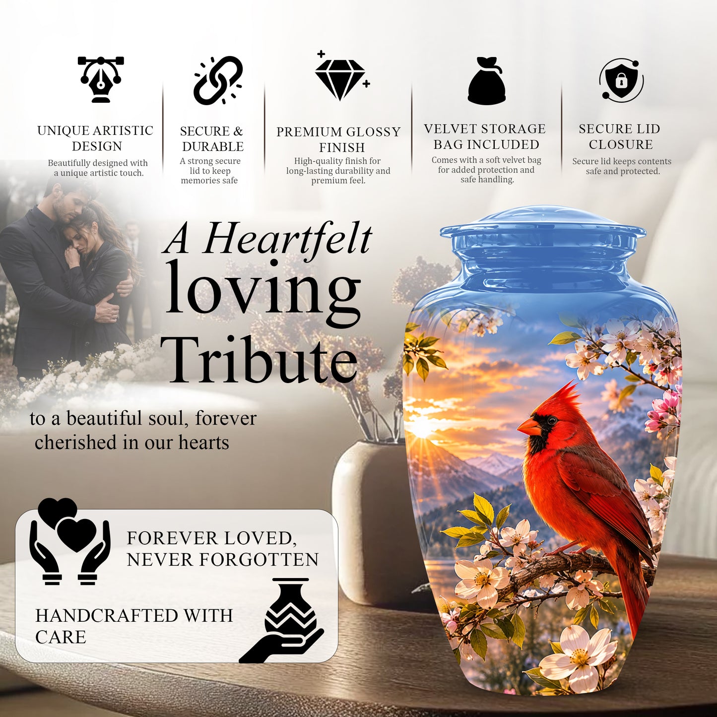 Red Cardinal Bird Cremation Urns - Beautiful Memorial Urns For Ashes