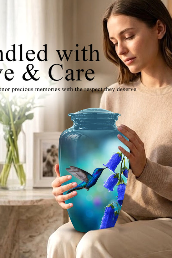 Blue Hummingbird Custom Urn - Majestic Funeral Urns For Ashes On Sale