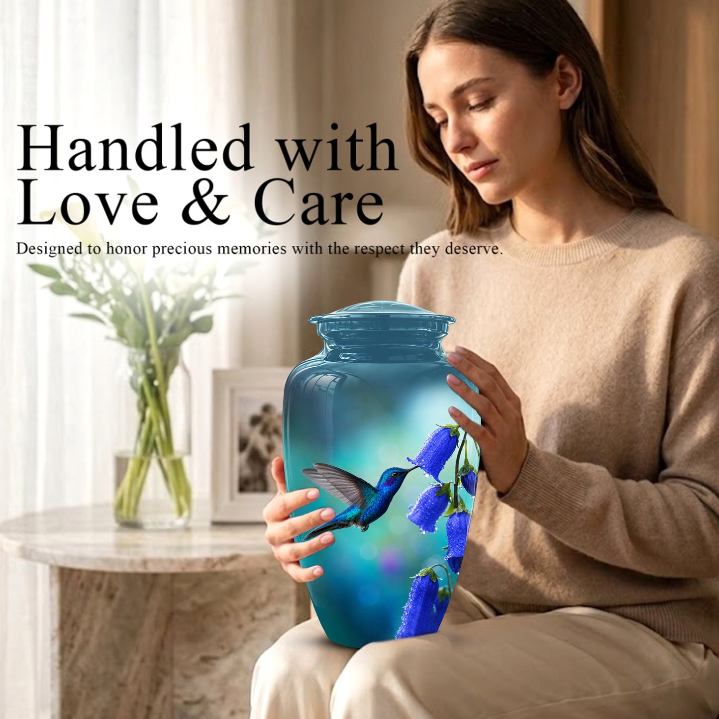 Blue Hummingbird Custom Urn - Majestic Funeral Urns For Ashes On Sale