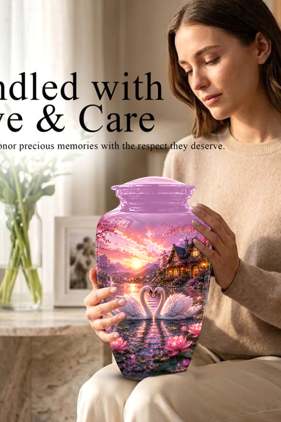 Couple Swan Memorial Urn - Peaceful Classic Urn For Lover's Ashes