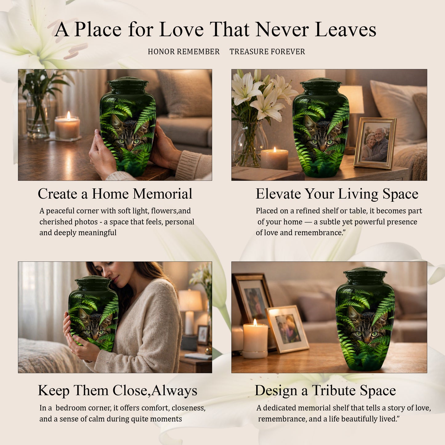 Cat Cremation Urns For Ashes - Personalized Black Pet Burial Urns