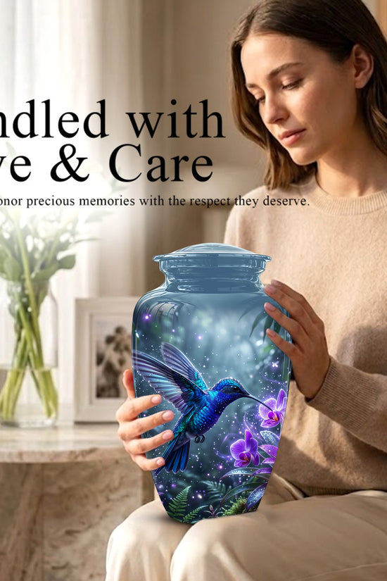 Flying Blue Hummingbird Urn - Majestic Memorial Urns For Human Ashes