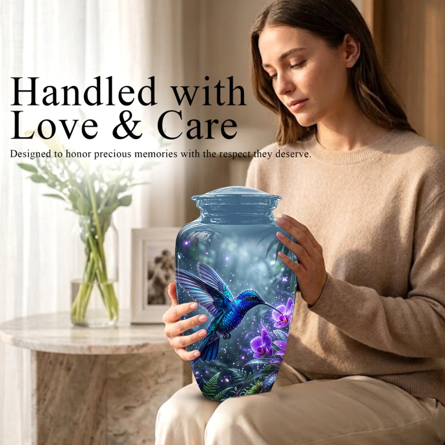 Flying Blue Hummingbird Urn - Majestic Memorial Urns For Human Ashes
