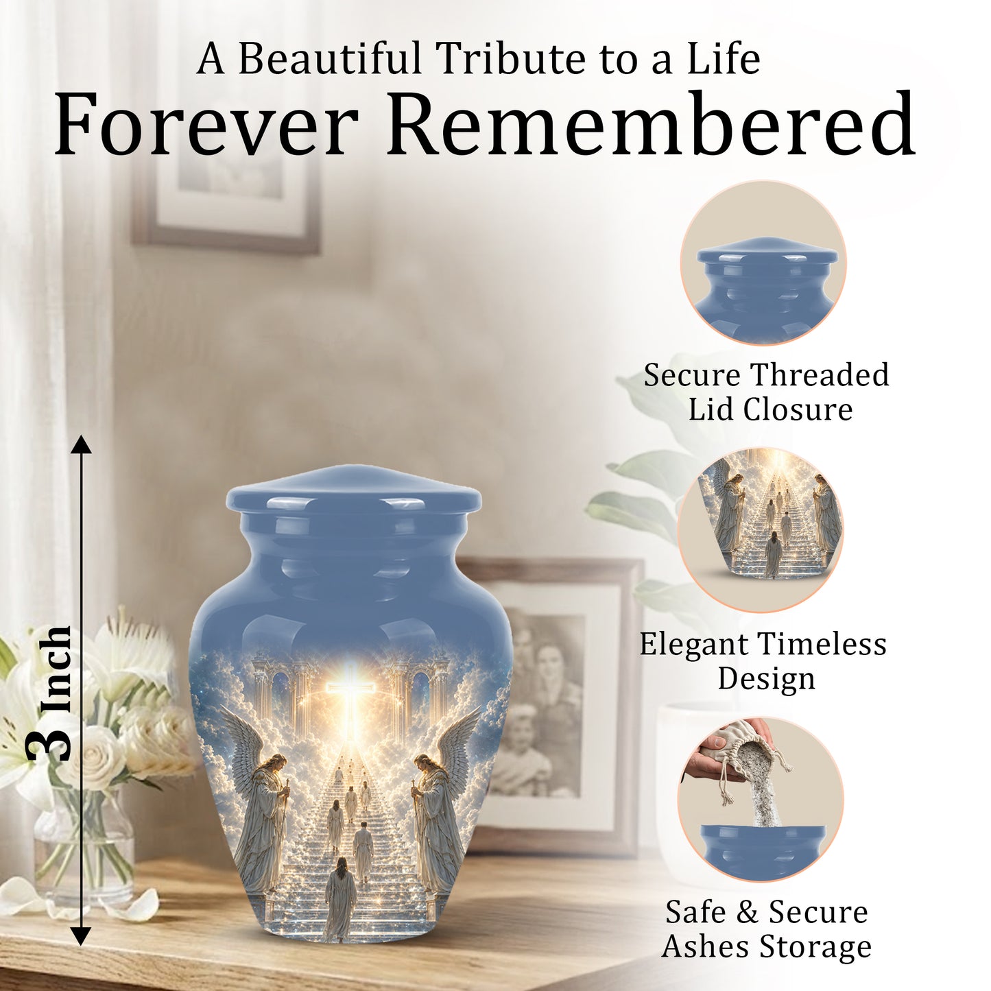 Heaven’s Gate Cross Cremation Urn – Angel Memorial Urn For Human Ashes